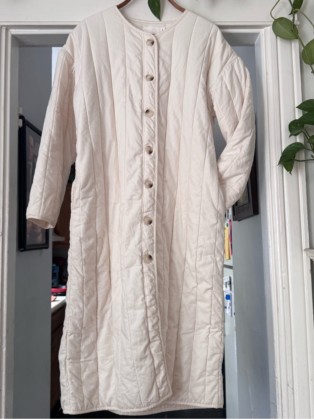 All : Row long Coat quilted white Cream Full Length button front medium